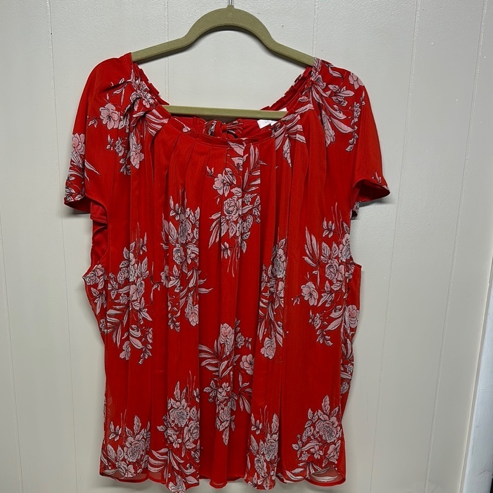 LC Lauren Conrad Red Flutter Sleeve Blouse